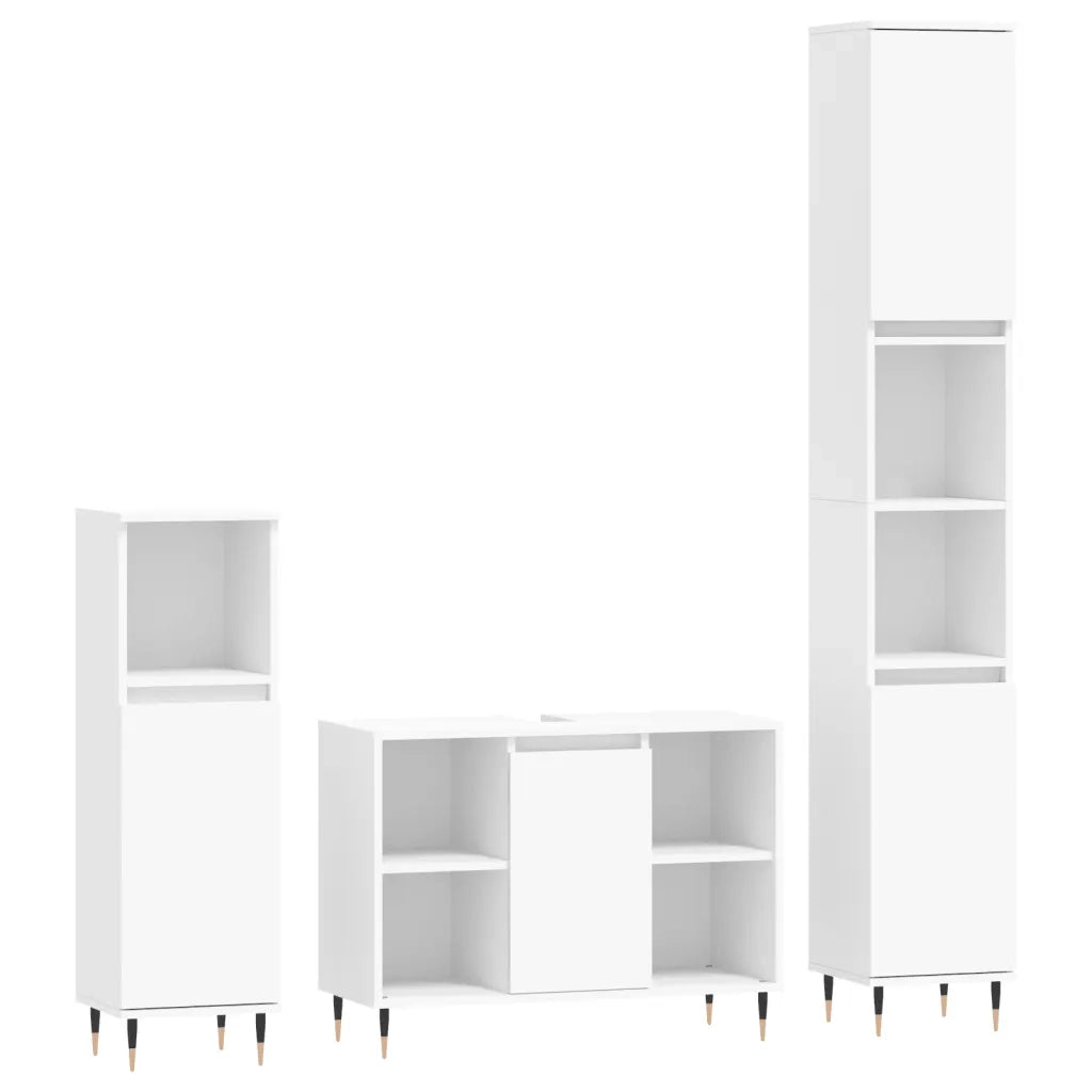 Set Mobili da Bagno | Armadio da bagno 3 pz Bianco in Legno Multistrato