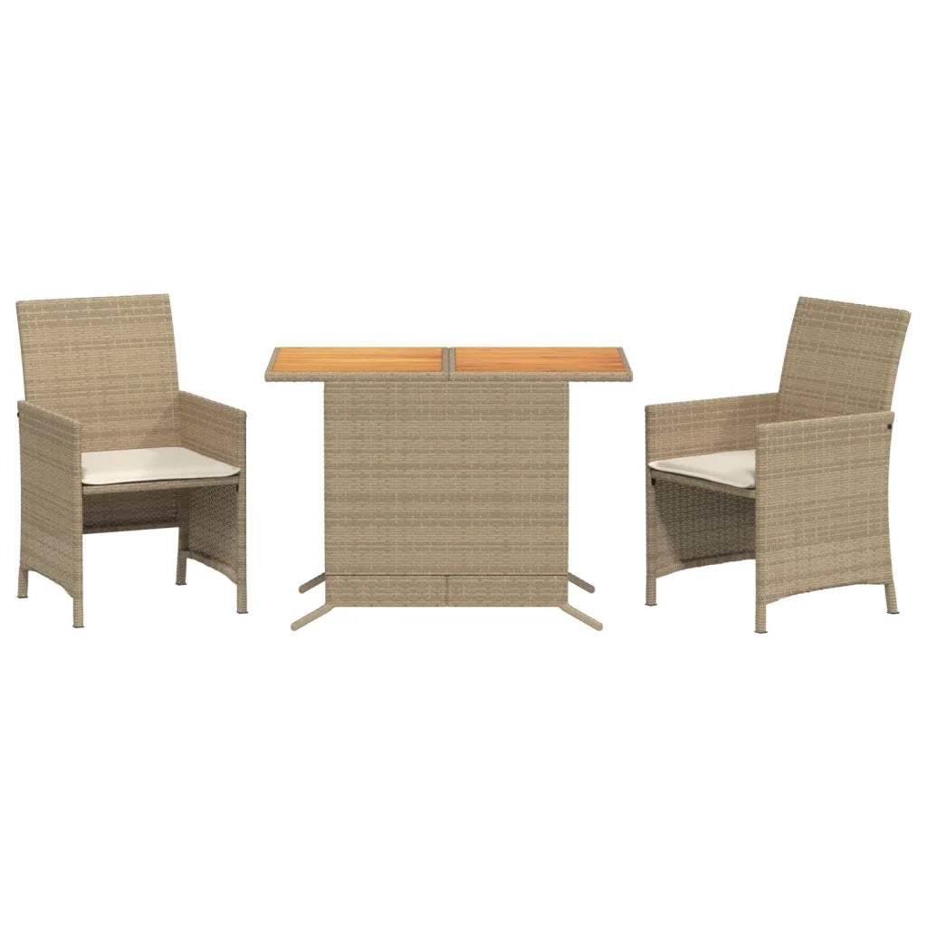 Set da Bistr¨° 3 pz | Set Salotto da Giardino con Cuscini Beige in Polyrattan