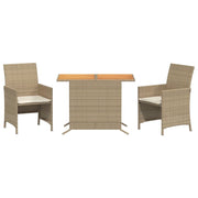 Set da Bistr¨° 3 pz | Set Salotto da Giardino con Cuscini Beige in Polyrattan
