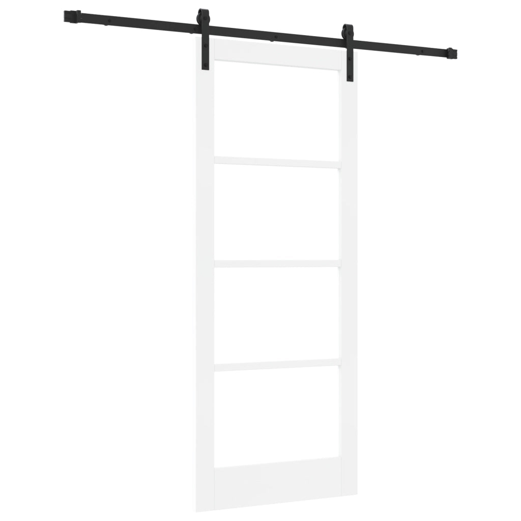 Porta Scorrevole  con Set di Hardware 'ORKDAL'Bianco Legno Massello e Vetro