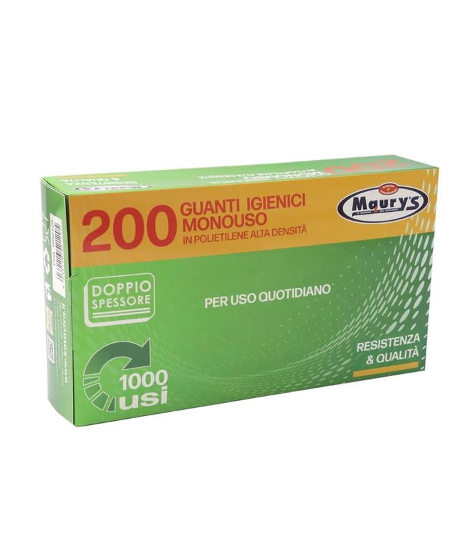 MAURY'S GUANTI MONOUSO IGIENICI IN POLIETILENE ALTA DENSITA' 200 PZ