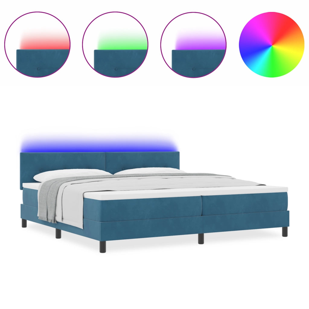 letto box spring  con materasso e LED blu scuro 200x200 cm in velluto