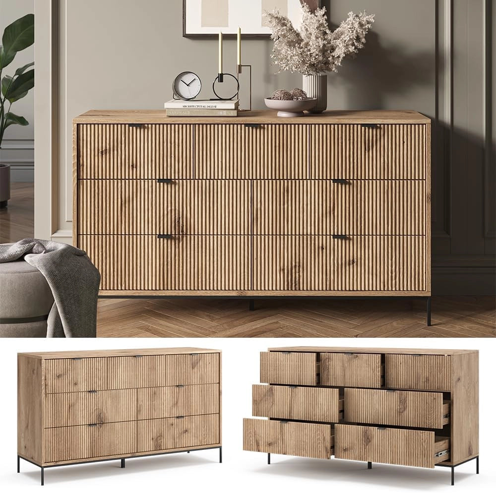 Credenza Eliza, Quercia vichinga, 42 x 81 cm con 7 cassetti, per la conservazione di abbigliamento e oggetti per la casa