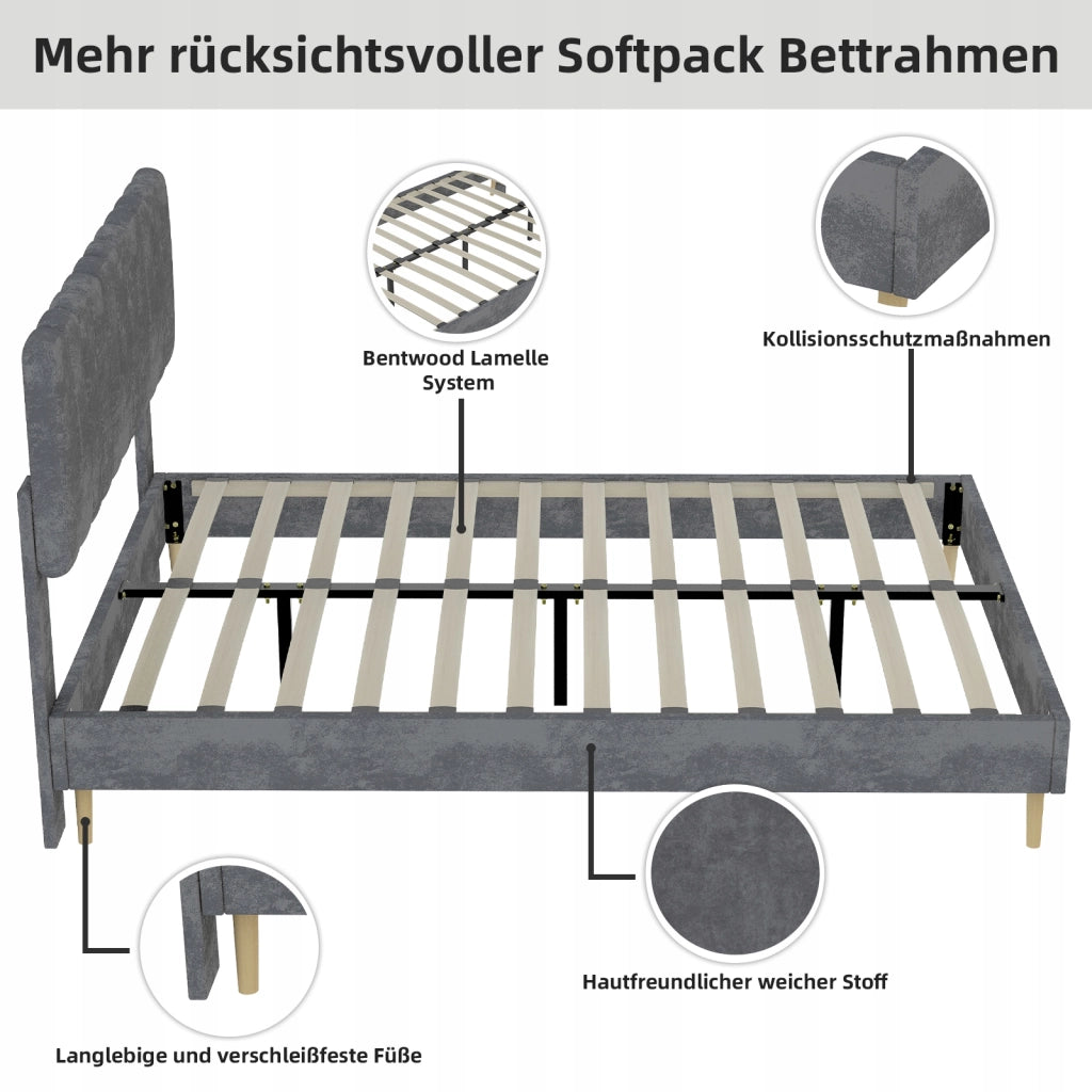 Letto imbottito 140x200 grigio con telaio sollevabile - Xylo
