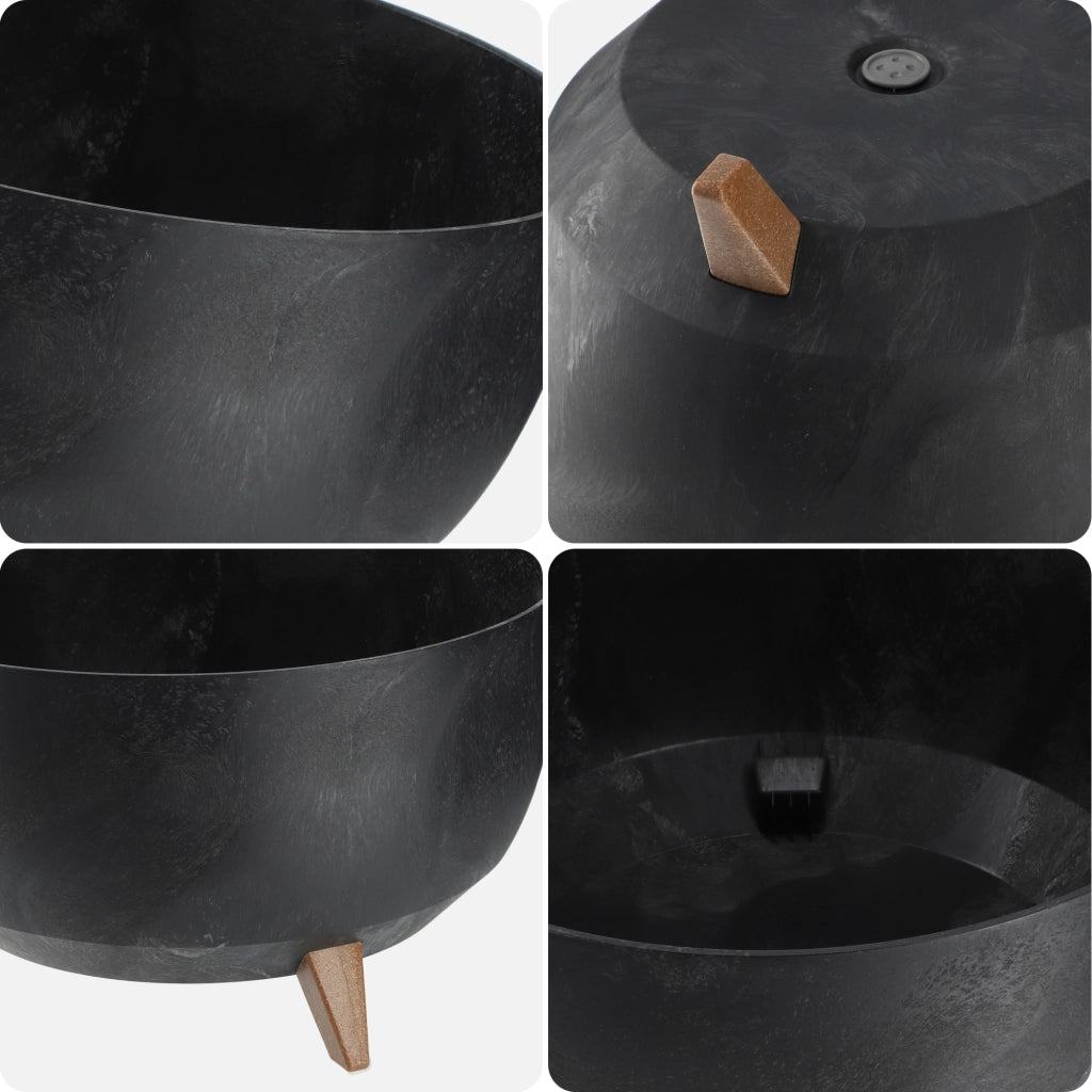Vaso da fiori KADAX 40 cm con coperchio e piedini in sughero, colore nero.