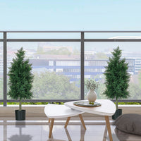 Set 2 Piante Finte di Cedro in PE con Vaso di Plastica PP 38x12,5x90 cm in Acciaio e Cemento Verde