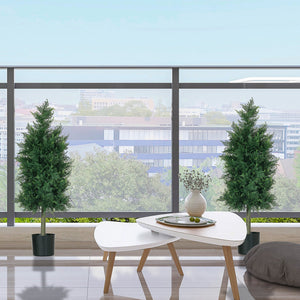 Set 2 Piante Finte di Cedro in PE con Vaso di Plastica PP 38x12,5x90 cm in Acciaio e Cemento Verde