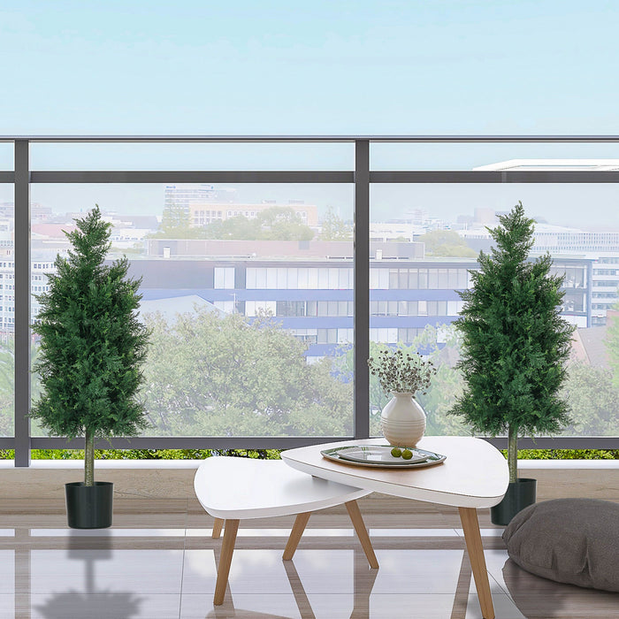 Set 2 Piante Finte di Cedro in PE con Vaso di Plastica PP 38x12,5x90 cm in Acciaio e Cemento Verde