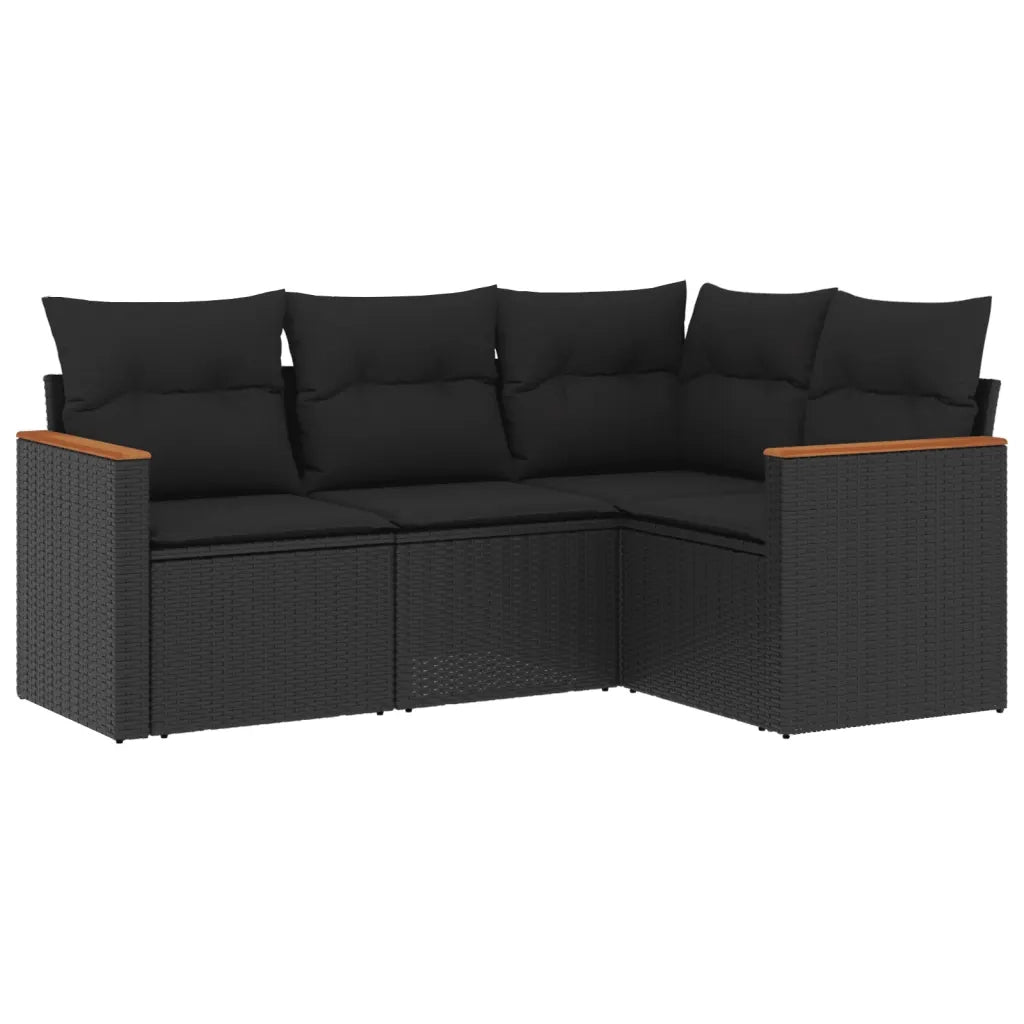 Set Divani da Giardino 4 pz con Cuscini Nero in Polyrattan 3225929