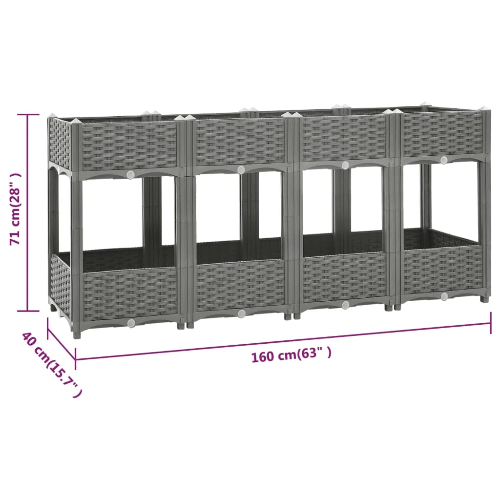 Fioriera rialzata per piante fiori terrazza giardino 160 x 40 x 71 cm polipropilene grigio 02_0039218