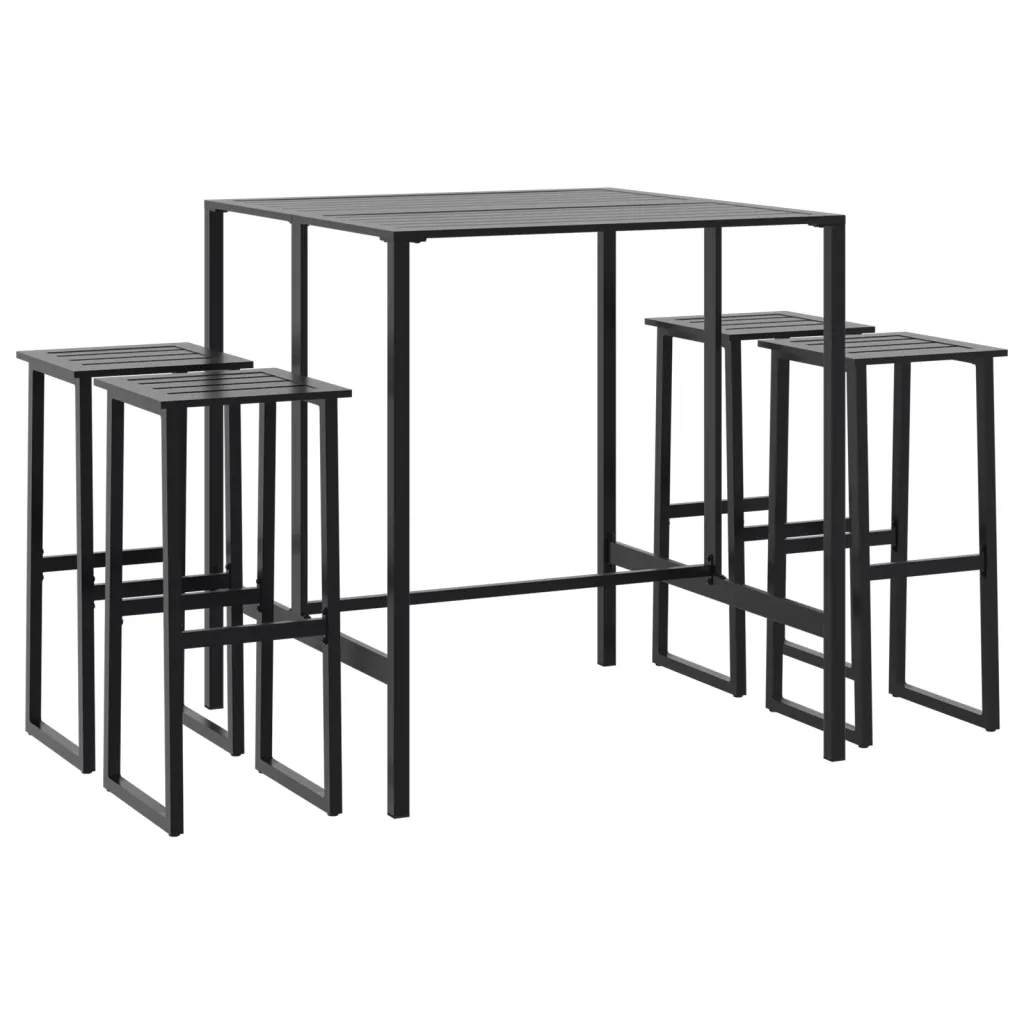 Set Bar da Giardino 5pz Nero in Acciaio Verniciato a Polvere