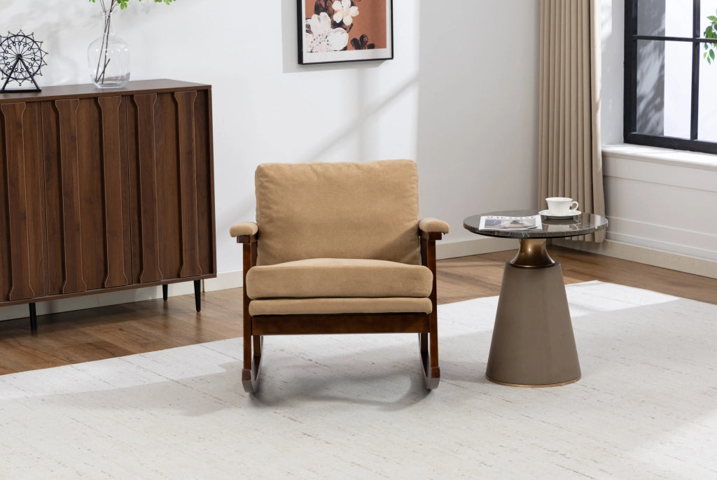 Poltrona a dondolo 83x73x80 cm in velluto marrone chiaro per lettura e relax