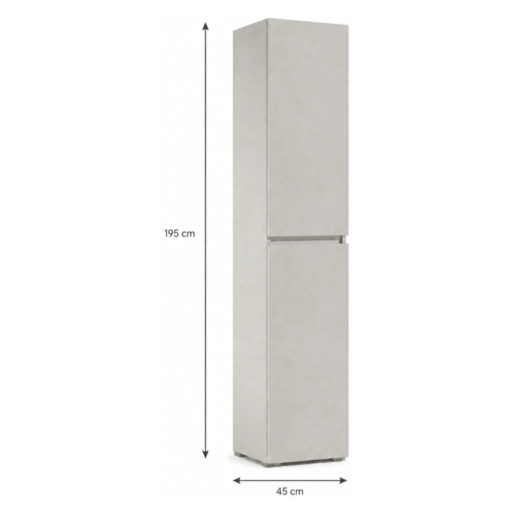 Daisuke, Armadio Multiuso 2 Ante 5 Ripiani Made in Italy, 45x195h cm Grigio Chiaro