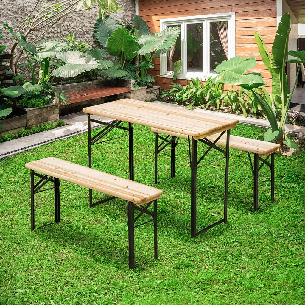 Tavolo da Picnic Pieghevole con 2 Panche ¨C zephmum ¨C Legno Massello Abete Nero