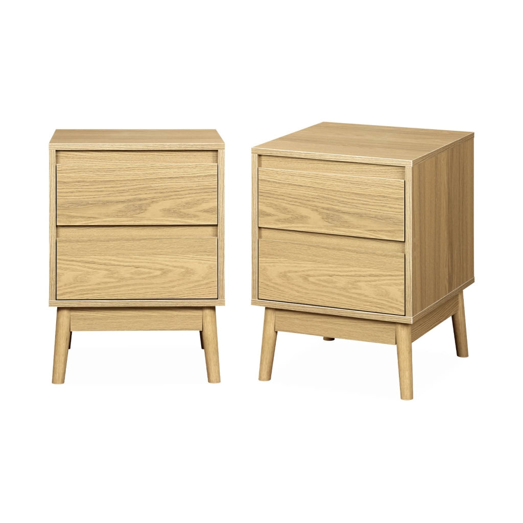 Set 2 comodini effetto legno con due cassetti, marrone naturale