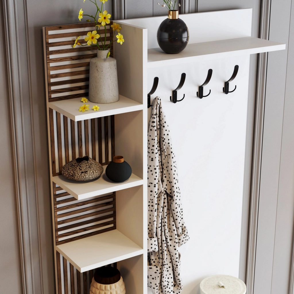 Caccamo, Mobile da Ingresso Appendiabiti, 90x35x200h cm Bianco