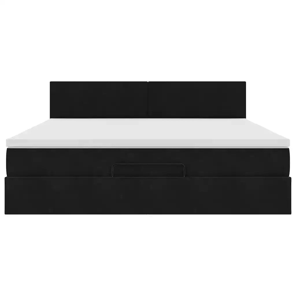 Struttura Letto Pouf con Materasso Nero 160x200 cm in Velluto 3312562