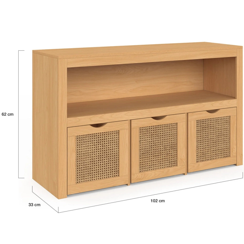 IDMarket - Contenitore per bambini EDHEN in legno e canna con 3 cassetti a cubo su rotelle