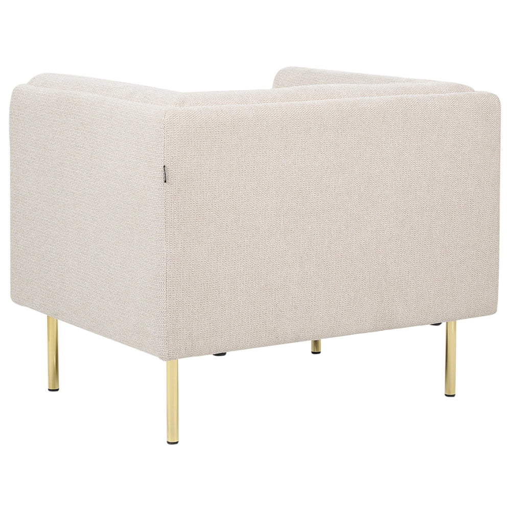 Poltrona Beige Tessuto Cromo Ferro Gambe Oro con Braccioli Soggiorno Moderno Minimalista