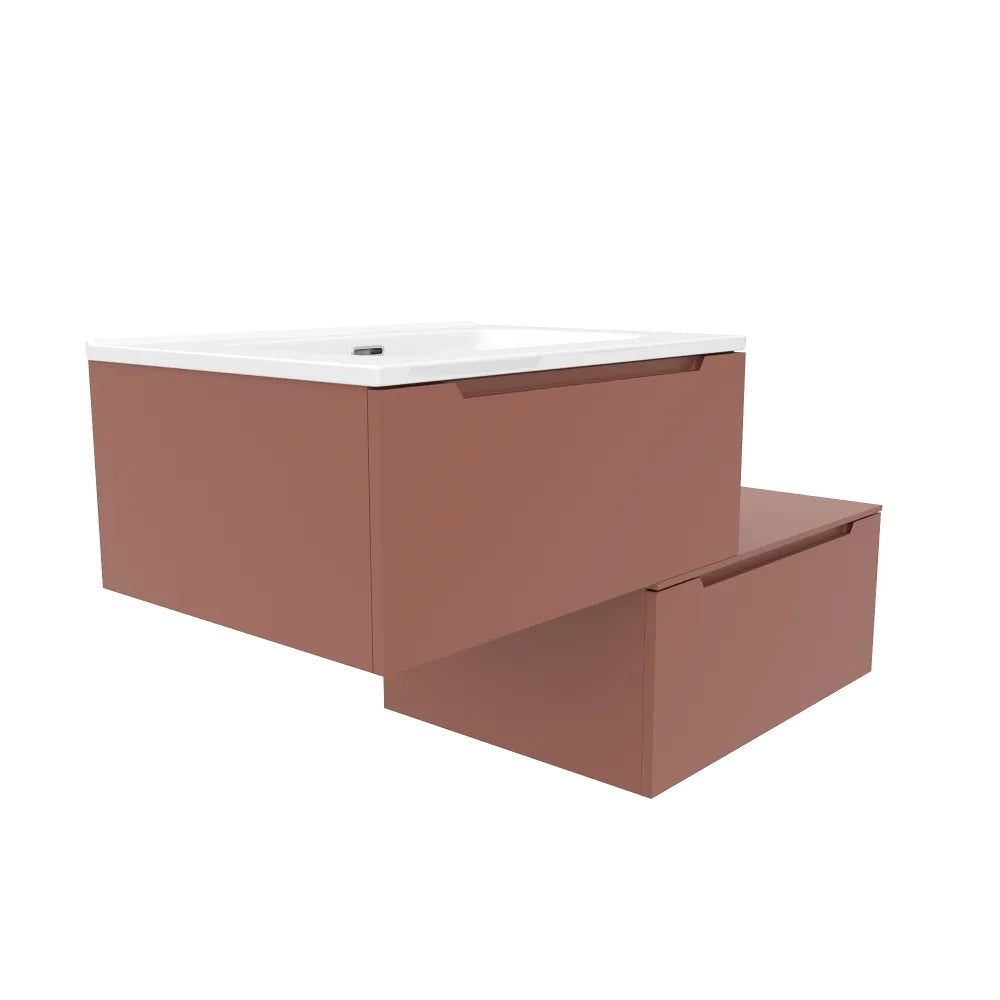 Mobile bagno sospeso modulare 80 cm terracotta opaco due cassetti con lavabo | Bako