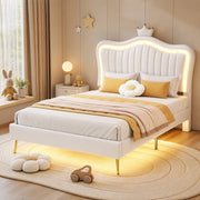 Letto bambino 90x200 cm bianco – LED e testiera a corona, senza materasso