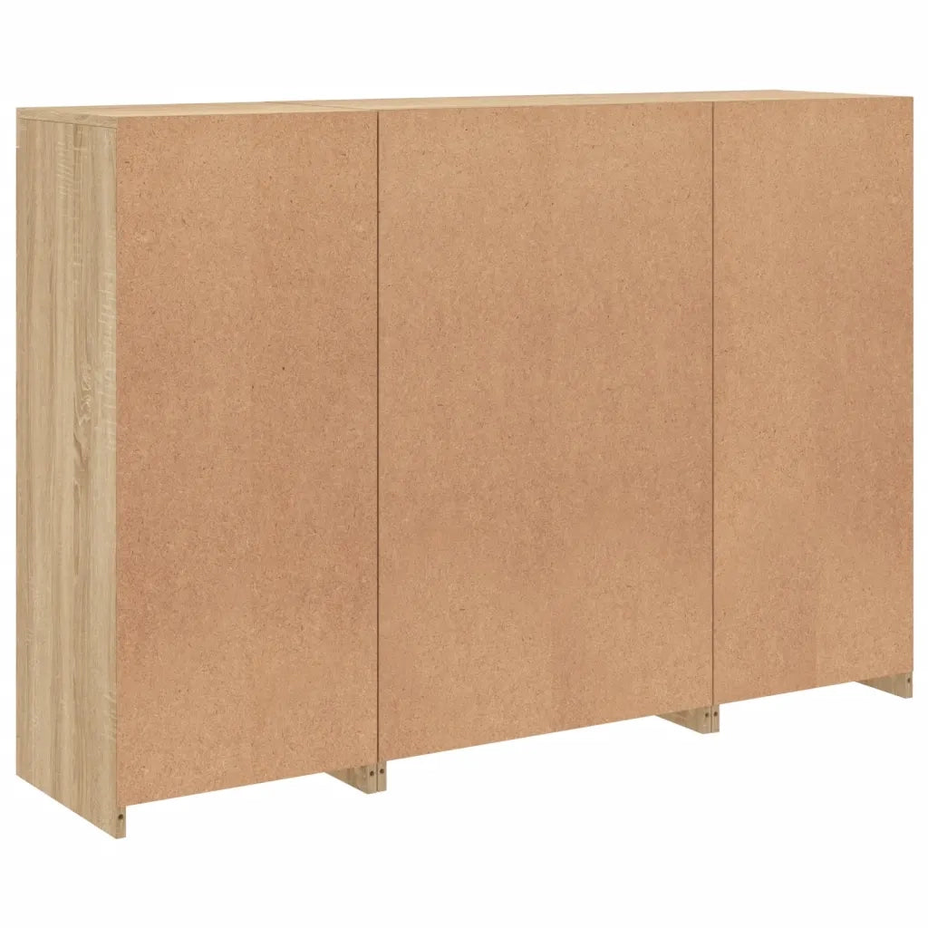 Credenze con Luci LED 3 pz | Madia | Buffet da pranzo | Armadio da pranzo Rovere Sonoma in Legno Multistrato