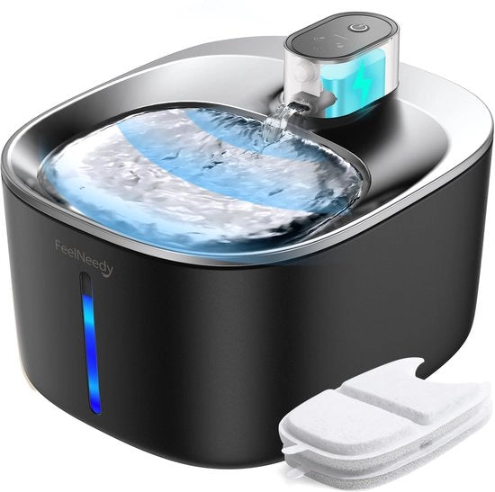 Draaggereid Fonteino per Gatti 4L Senzoreggiato, Fonteino per Gatti Senza Filo in Acciaio Inossidabile con Sensore di Movimento, Nessuna Corrente Elettrica Richiesta, Batteria 4000mAh, 3 Modalità, Pompina Silenziosa e 2 Filtri, Nero