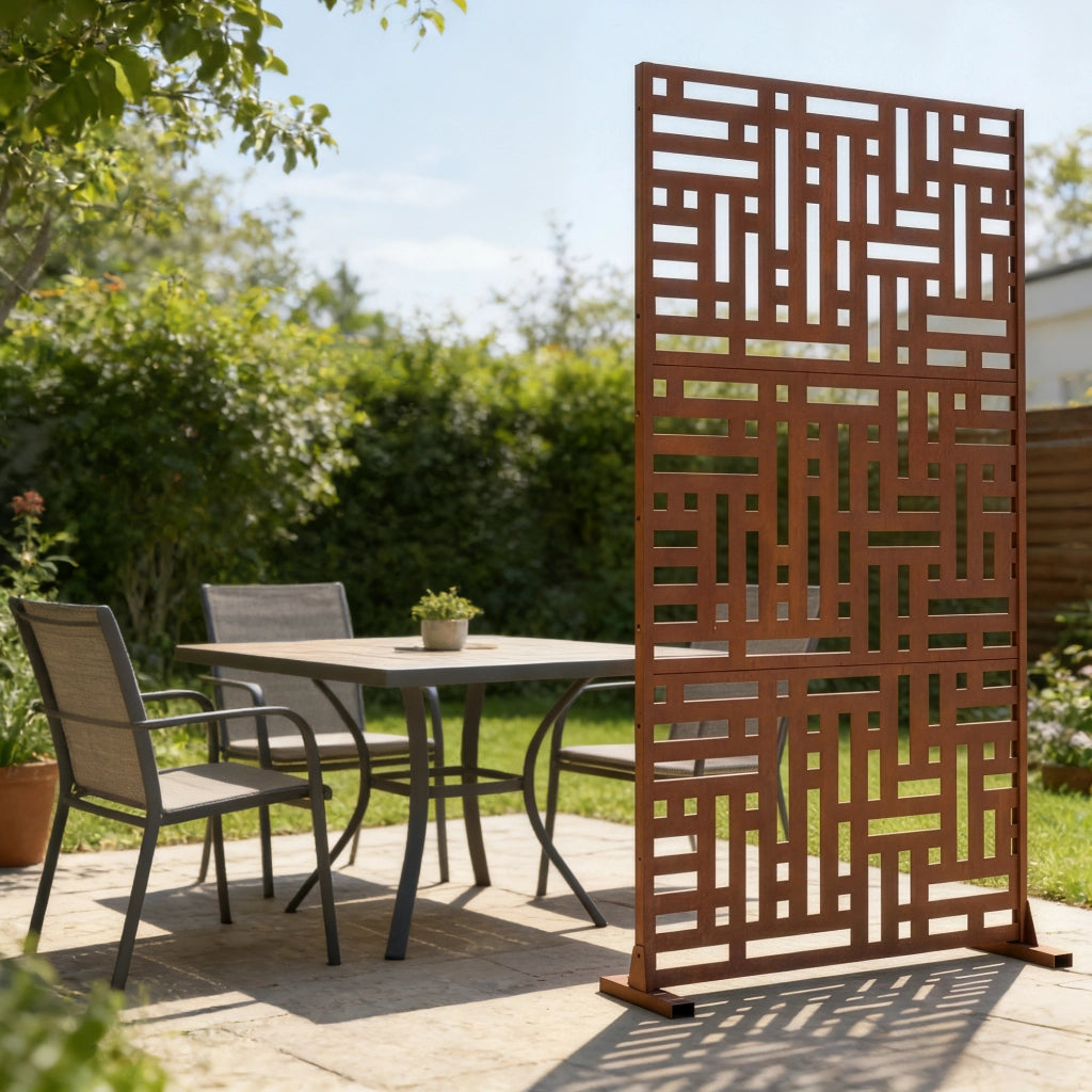 Pannello Divisorio Bernalda Struttura Traforata in Acciaio Corten 180 x 90 cm Marrone Ossidato casa.pro