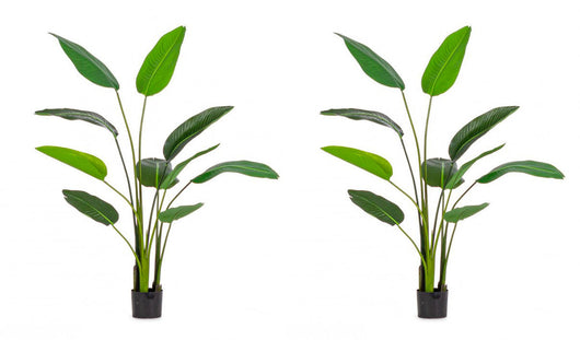 Set 2 Piante Artificiali Strelitzia 90x80x150 cm in Plastica con Vasi Verde