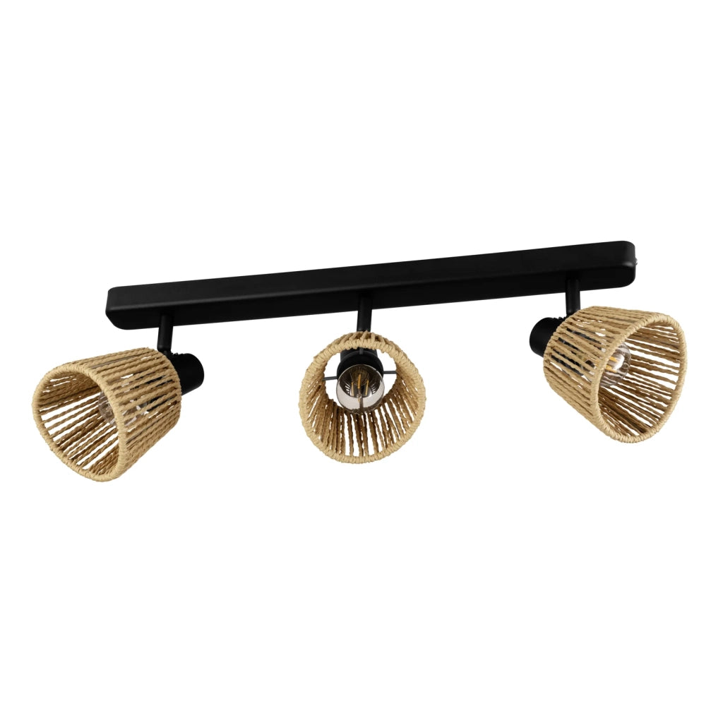 Faretti E Spot Rustico Country Keelby Acciaio Nero Effetto Legno 3 Luci E14
