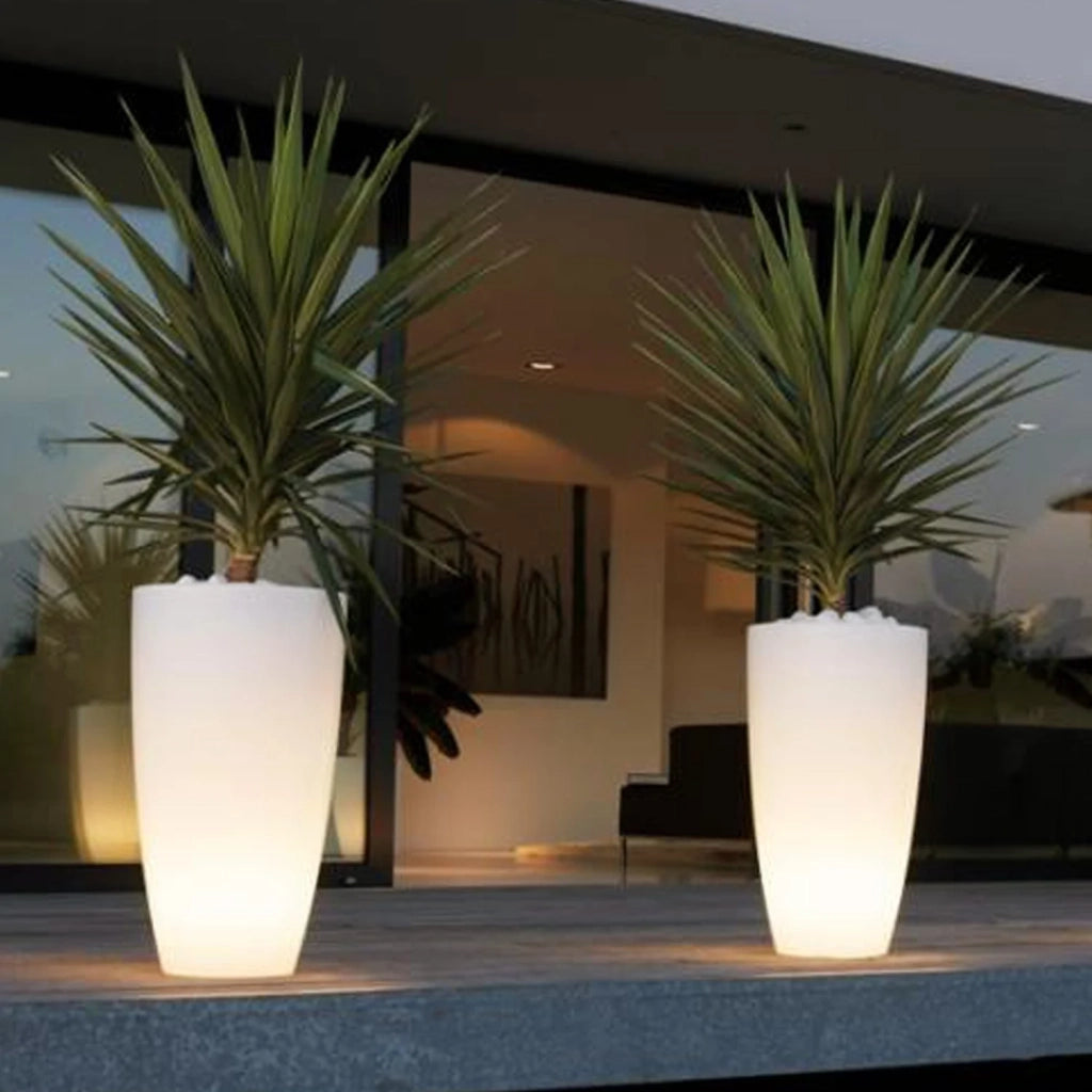 Vaso Agave Tondo Con Led Multicolor Batteria Solare H 70 Ø 33Cm
