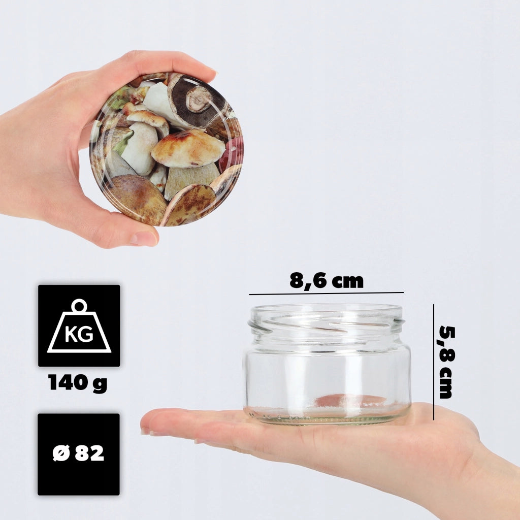 KADAX Denia barattoli per conserve 250ml 10 pezzi 82mm + coperchio "Funghi"