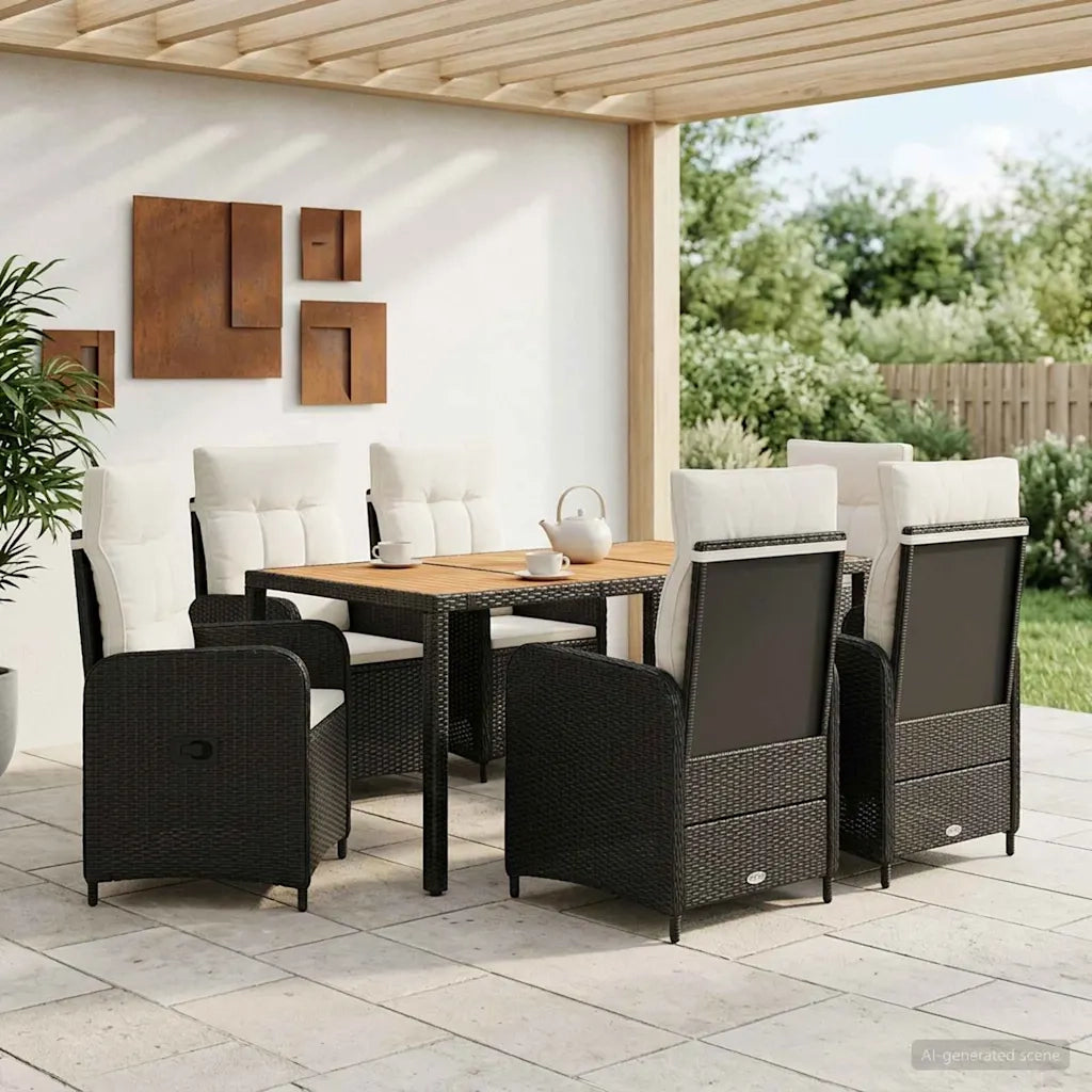 Set da pranzo per esterni 9 pz Nero e Bianco Crema 3422277