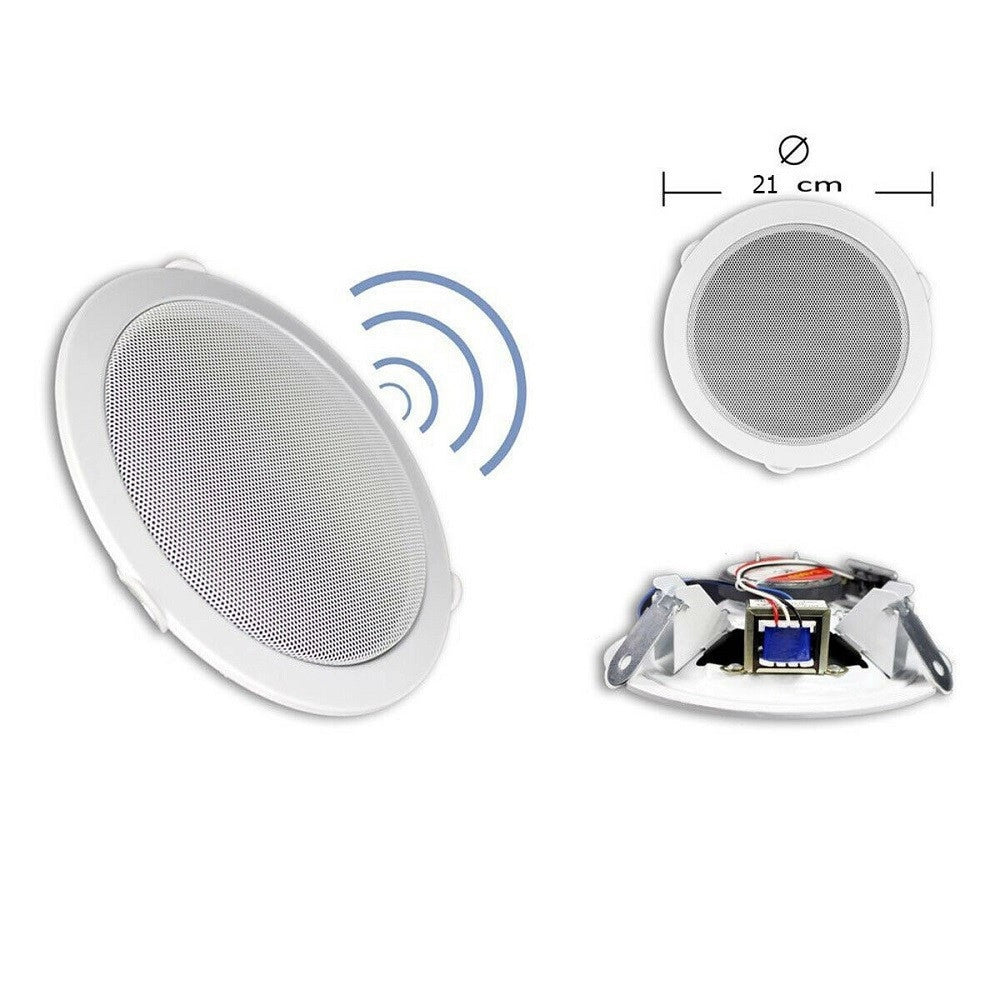 Trade Shop - Coppia Casse Acustiche 21cm Bluetooth Incasso Filodiffusione Negozi Cassa 20w -