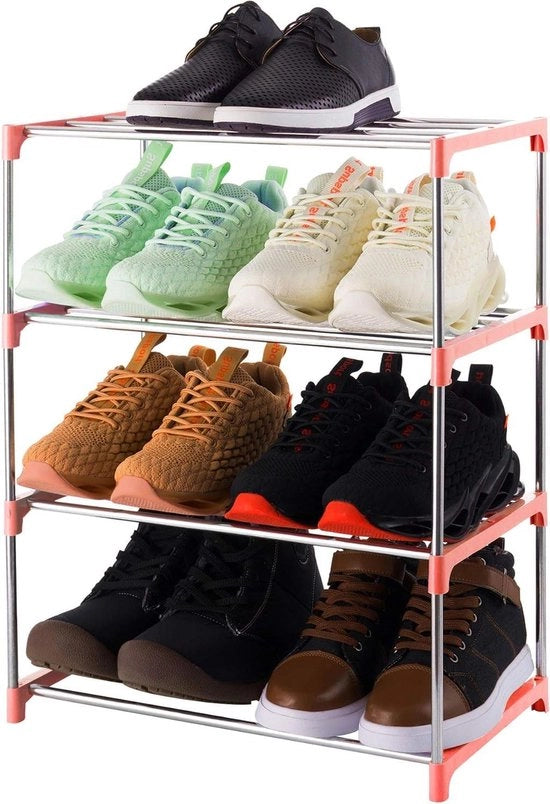 Scaffale a 4 Livelli Leggero per Scarpe - Organizzatore di Archiviazione per Entrata e Armadio (Rosso)
