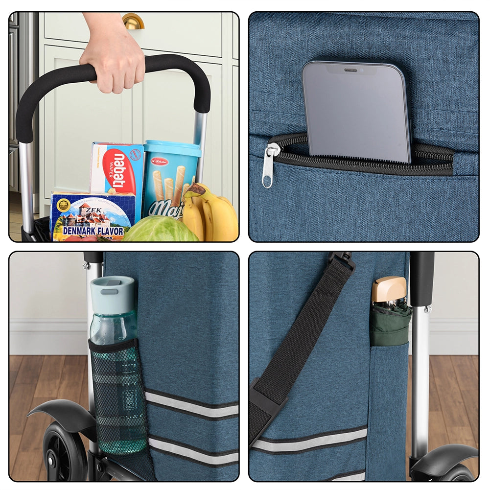 Carrello Spesa Montascale 56L Blu Borsa Termica Trolley Portaspesa con Tracolla