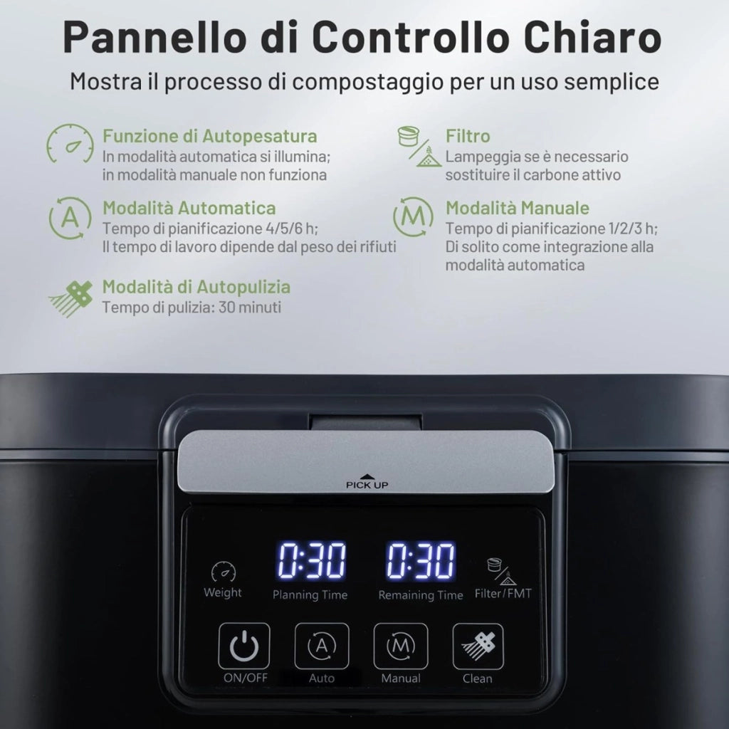 Compostiera da cucina elettrica da 4 L con coperchio auto-pulente-Macchina intelligente per trasformare rifiuti alimentari in fertilizzante secco Nero