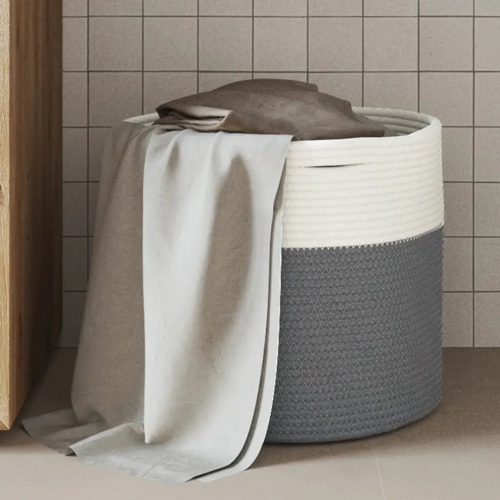 Cestino Portaoggetti Grigio e Bianco ?40x35 cm in Cotone CFW3264557