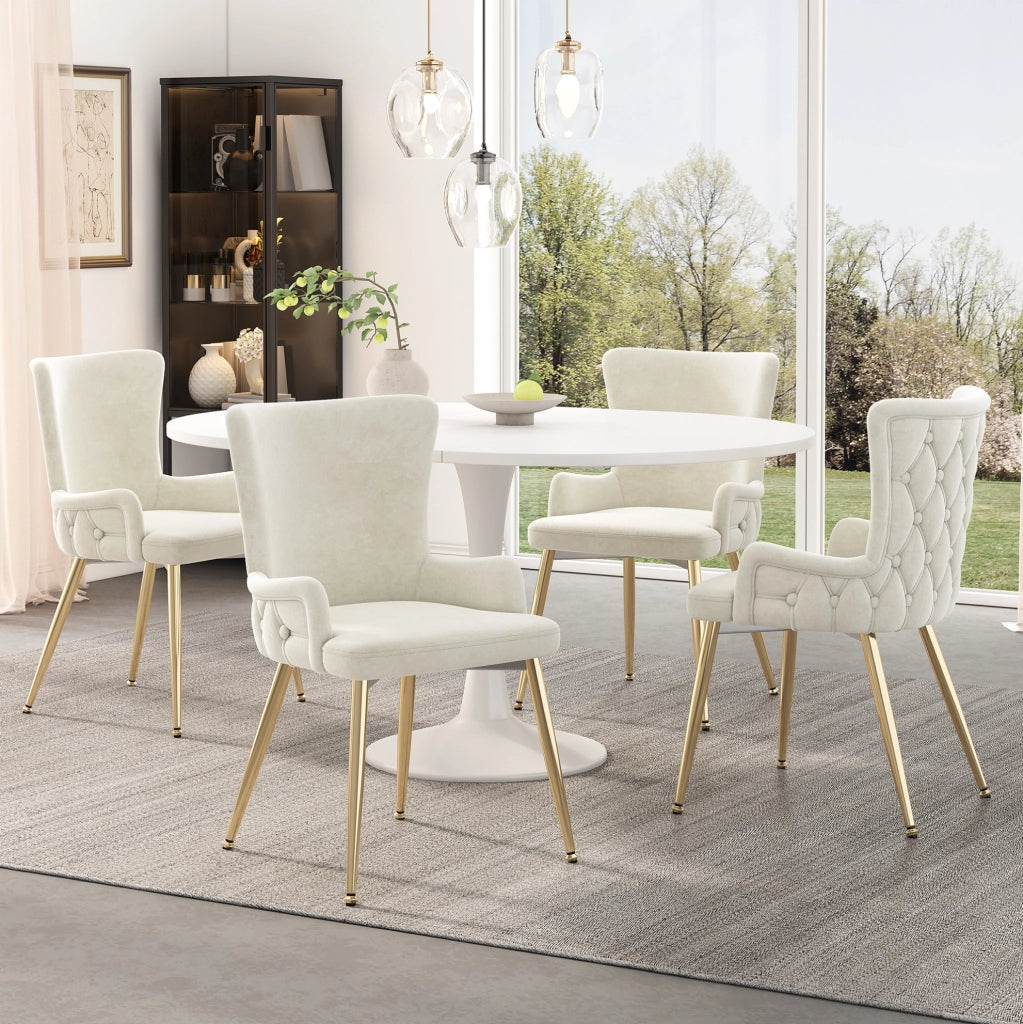 Set di 6 sedie in velluto con gambe in metallo beige