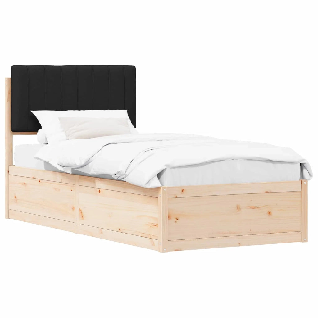 Letto con Testiera Rivestita Nero 90 x 190 cm Pino massello