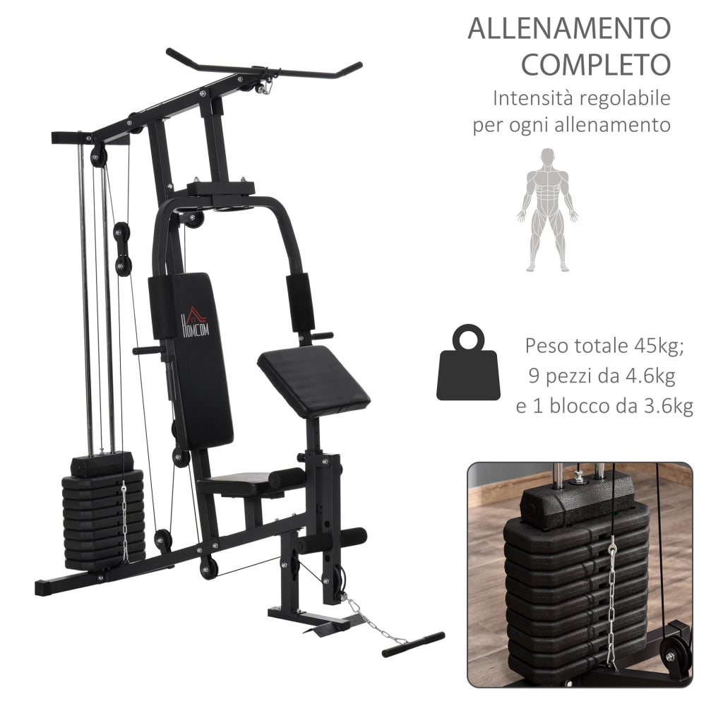 EasyComfort Stazione Fitness Multifunzione per Allenamento a Casa e Professionale in Acciaio, 148x108x207 cm, Nero