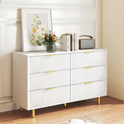 Cassettiera 6 cassetti con maniglie dorate e gambe in metallo MDF bianca