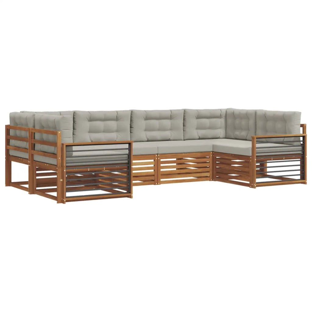 Set di divani da esterno 6 pcs Grigio Naturale e Chiaro