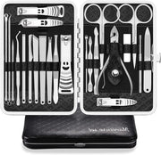 Kit di manicure e pedicure professionale - 23 pezzi in acciaio inossidabile con fodero in PU in pelle