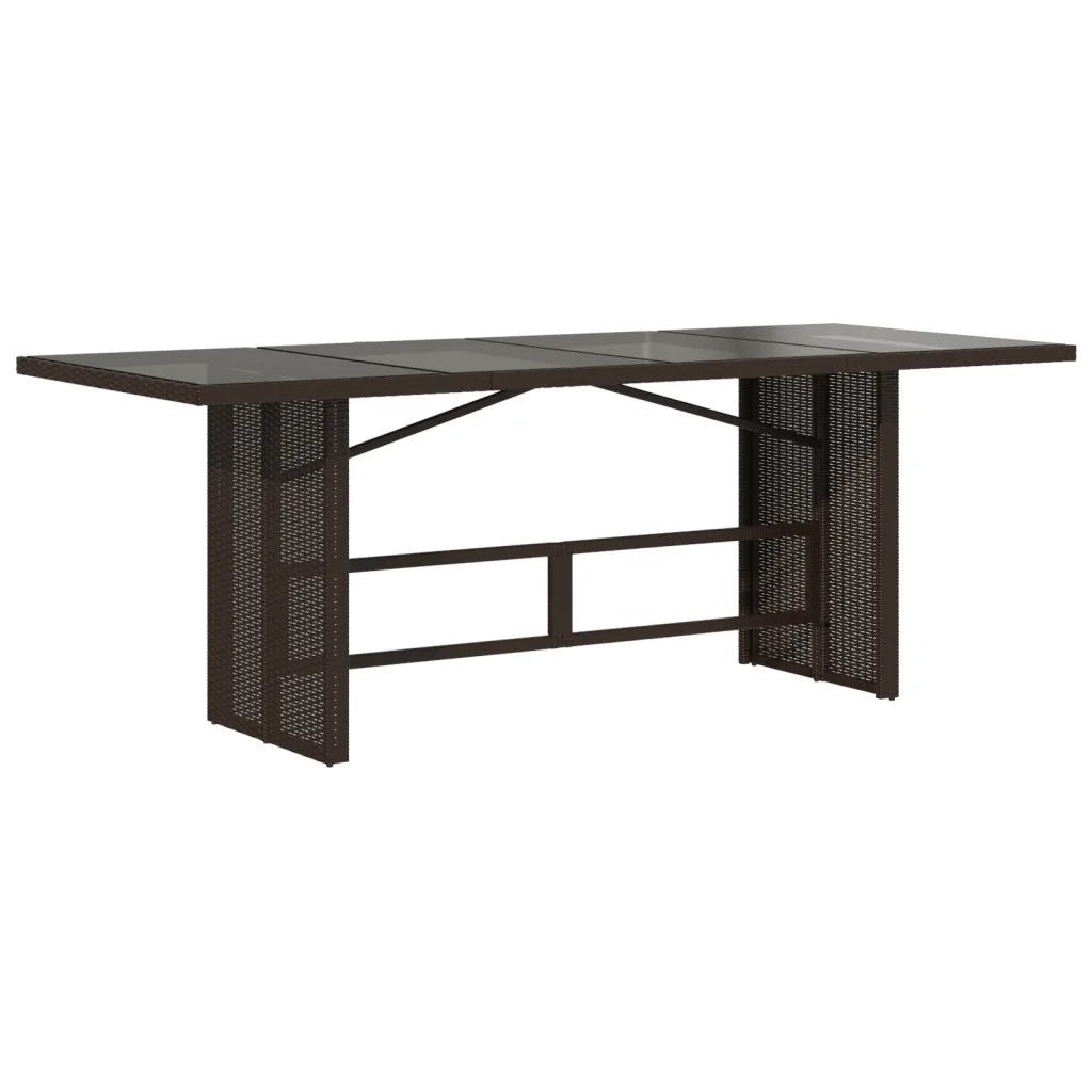 Tavolo Giardino | Tavolino da esterno Piano Vetro Marrone 190x80x74cm Polyrattan