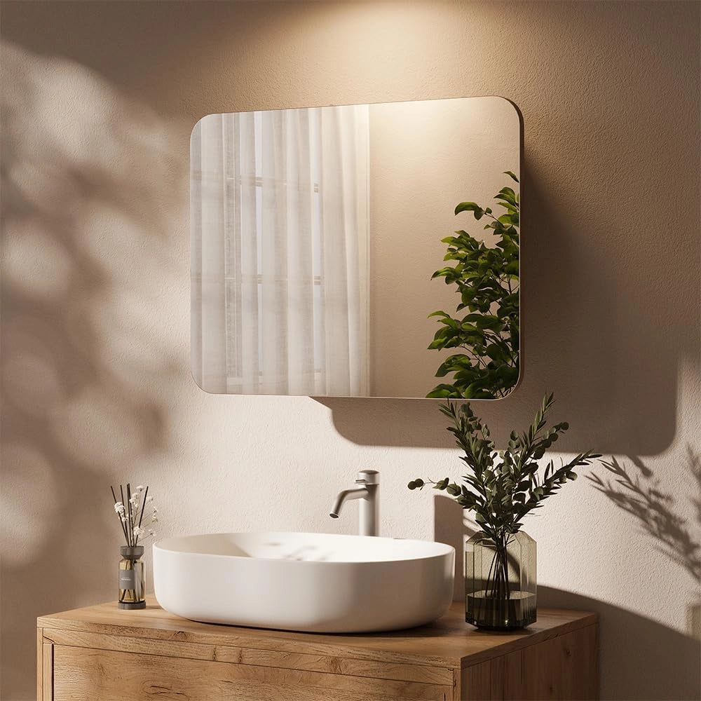 Specchio contenitore bagno Zino, Quercia dorata, 65 x 50 cm con ripiani