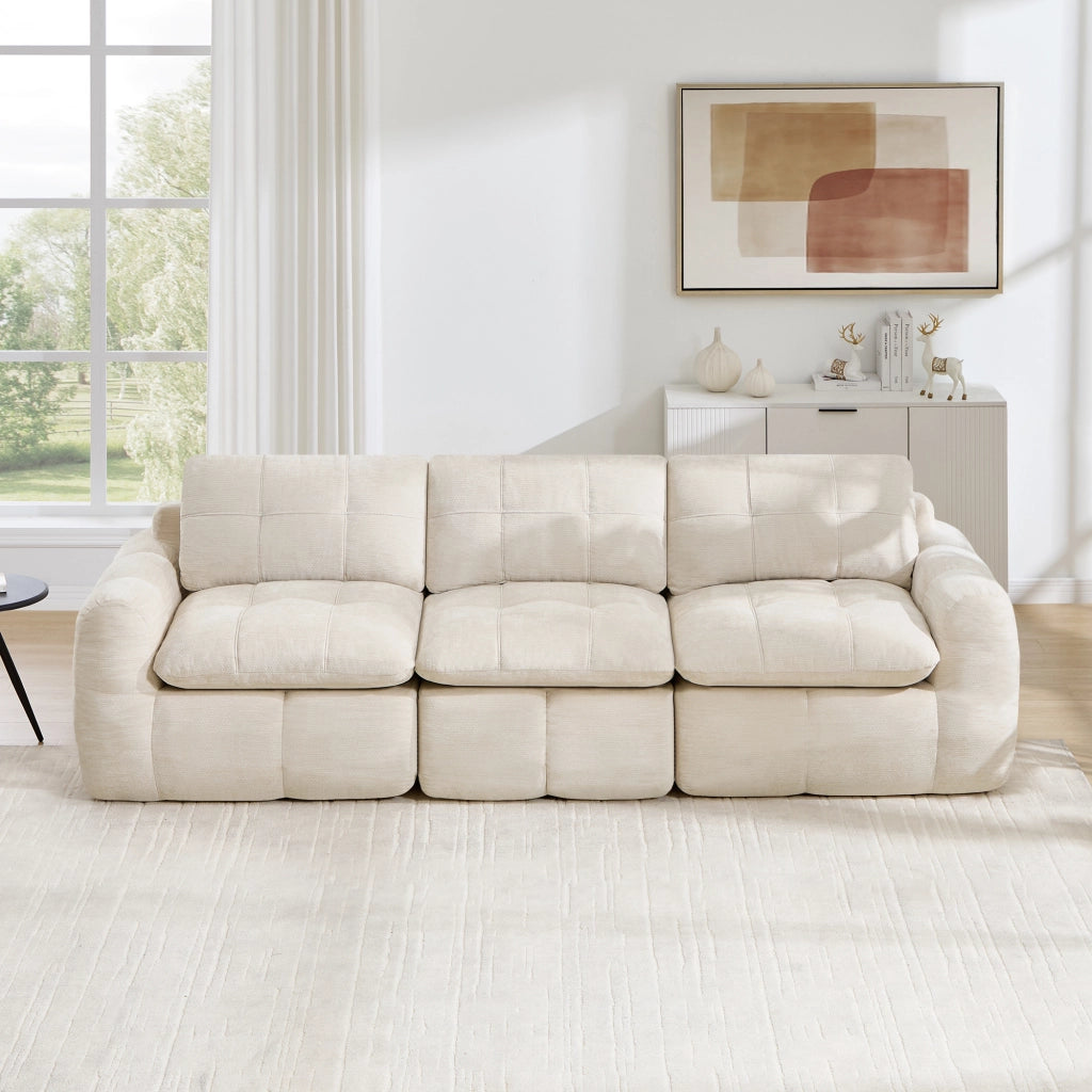 Divano modulare 3 posti - con seduta ergonomica e schienale morbido - in chenille beige
