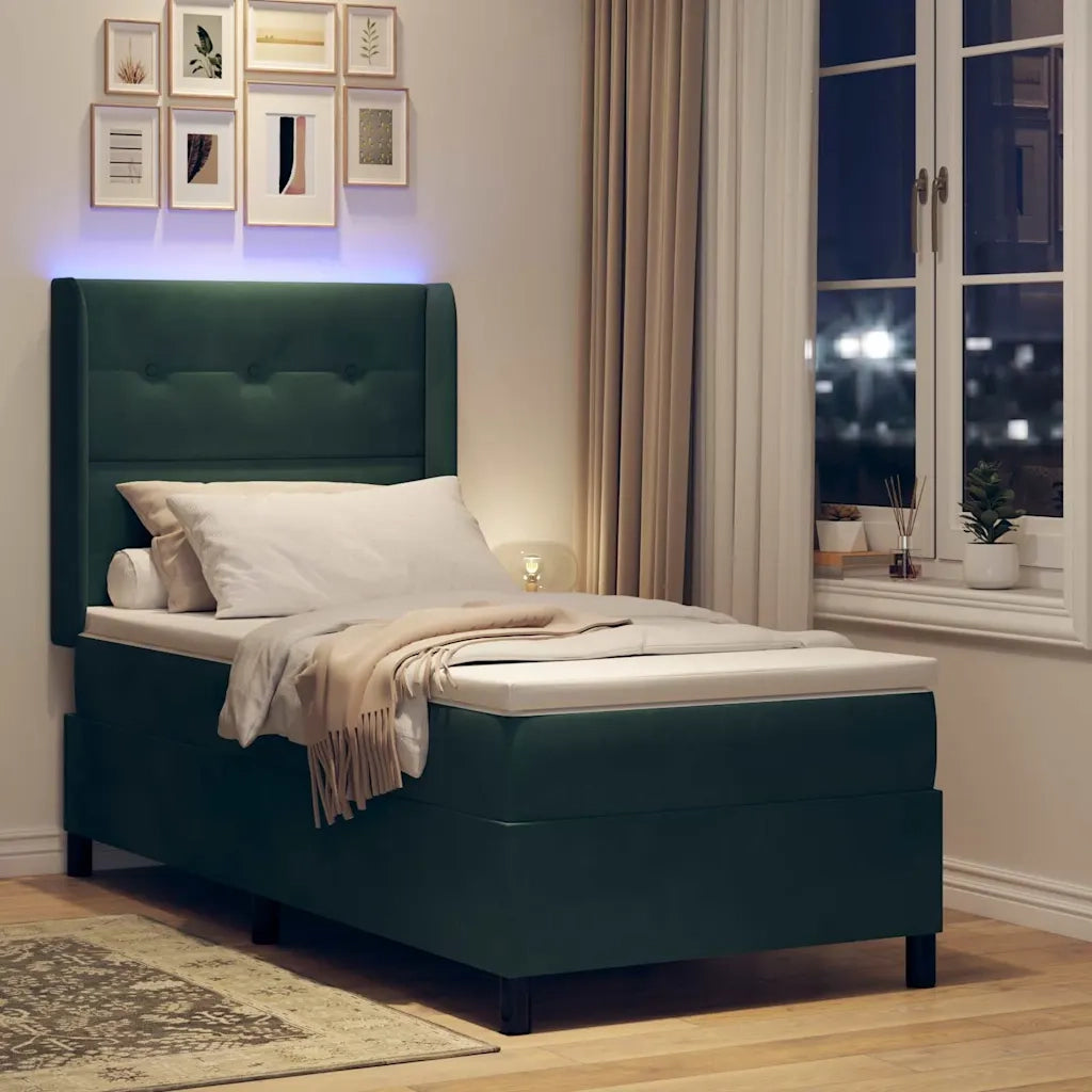 Letto a molle con strisce LED Verde Scuro 80 x 200 cm Velluto 3343841