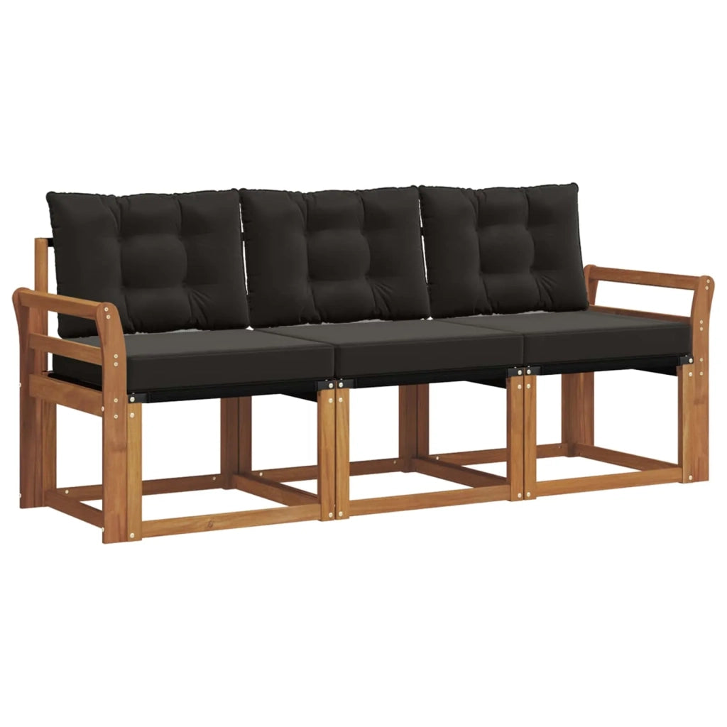 Set di divani da esterno con cuscino 3 pcs Naturale e Nero