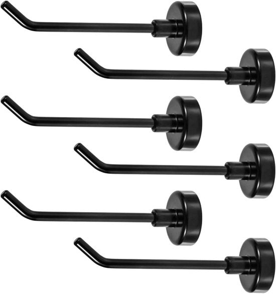 Set di Magli di Ferro con Manico Magnetico da 6 pezzi - Haken da 1 kg - per uso in cucina, garage, frigorifero - 7,1 cm Lunghezza - Nero